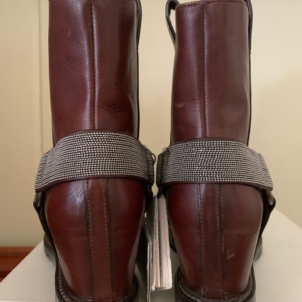 Brunello Cucinelli Leather Monili Moto Wedge boots